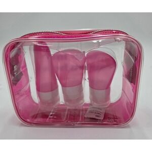 Avon Be Inspired Travel Set Pink Glitter Cosmetic Bag 3 Silicone Bottles New